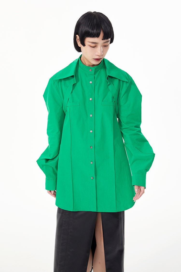 TINY IN double-collar design silhouette 3d green Shirt-JOJO