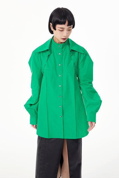 TINY IN double-collar design silhouette 3d green Shirt-JOJO