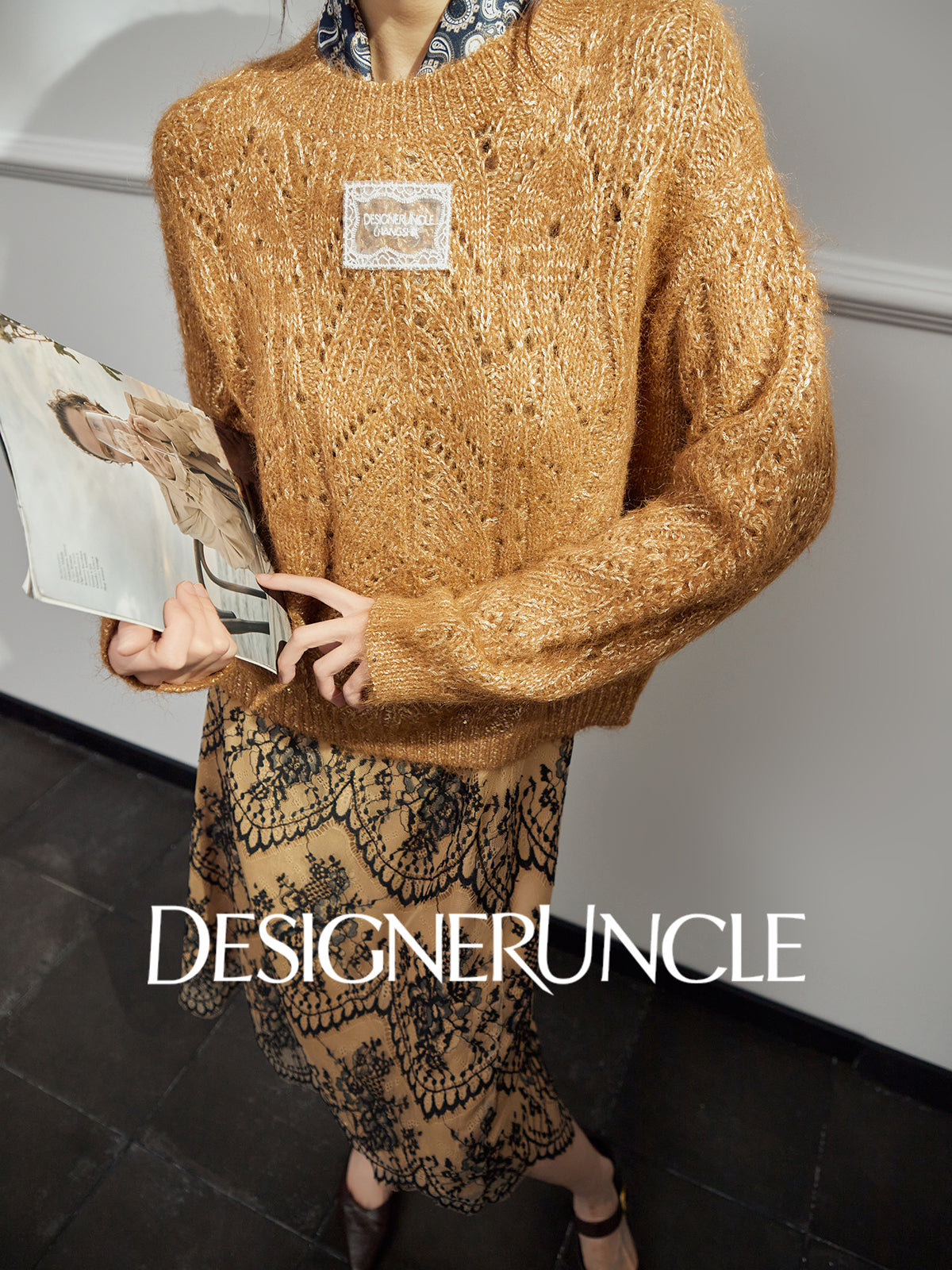 DGU|Vintage Golden Brown Design Lazy Style Thickened Mohair Sweater - Brian.