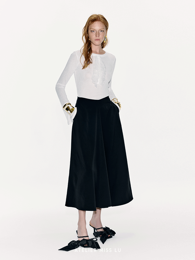 ATELIER MISS LU Lace-embellished Lightweight Knitted Long-sleeved Top - SCALAN.