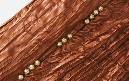 ZHUCHONGYUN Glossy Pleated Beaded Strap Straight Maxi Dress-YOKOZO.