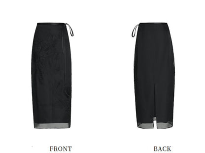 ZHUCHONGYUN organza curved lined silk straight skirt-FAB.