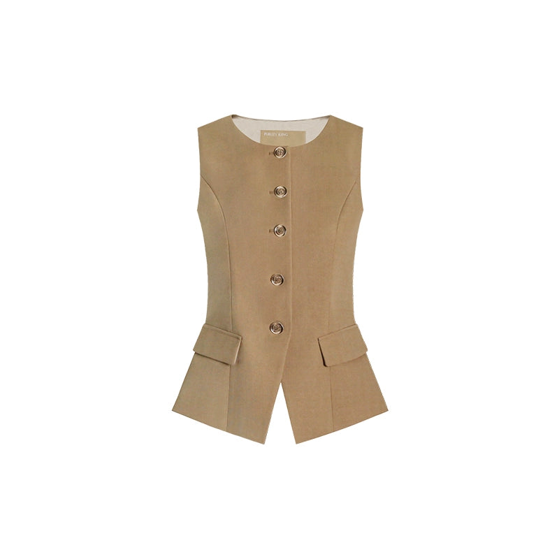 M essential Rhythm French Sleeveless Crew Neck Vest with Relaxed Elegance & Ruffled Hem Skirt-EVANORA.