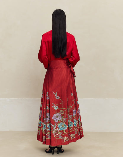 HECO 100% polyester Yarn-Dyed Hanfu Horse Face red black Skirt Woman - proud.