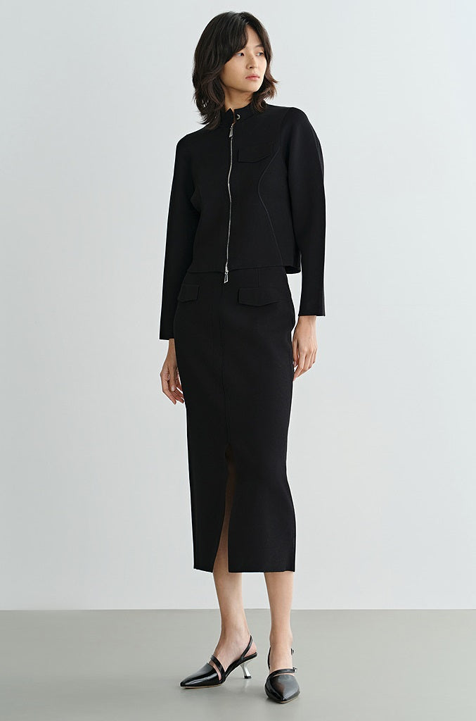 COMME MOI Lu Yan designer's new women's black knitted skirt with a center slit - ACCEES.