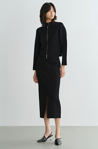 COMME MOI Lu Yan designer's new women's black knitted skirt with a center slit - ACCEES.