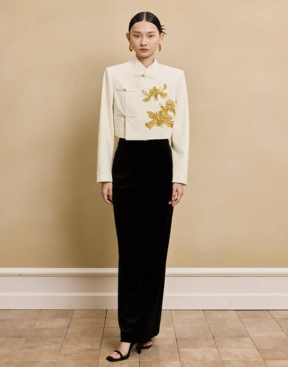 HECO Hanfu wool blazer iris embroidered  long sleeve TOP - KEEP.