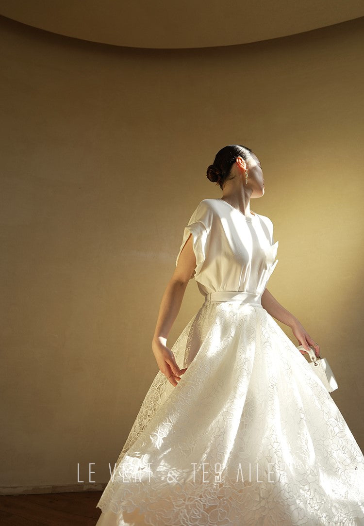 LE VENT&TES AILES French embroidery lace elegant A-line fill skirt-ESME