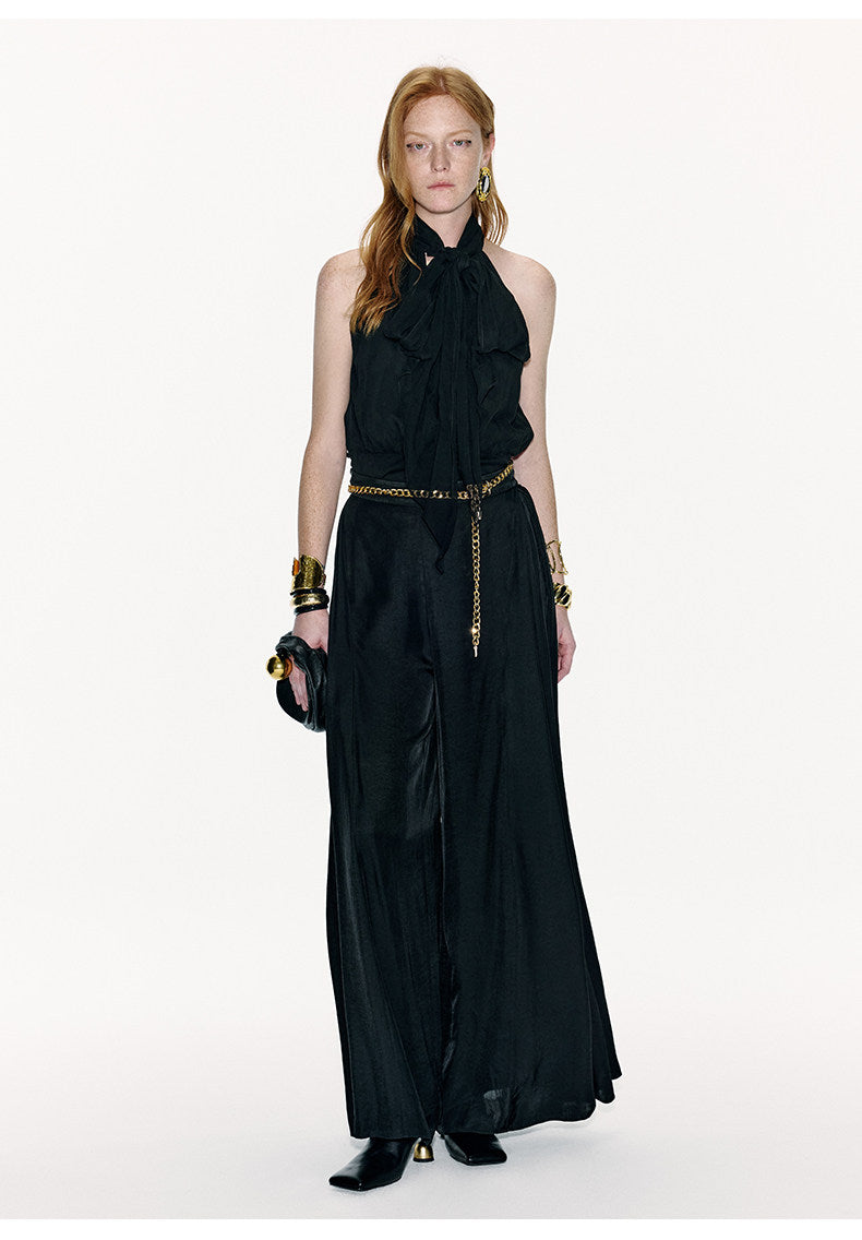 ATELIER MISS LU Long Streamer Design Mulberry Silk Shaved Shoulder Top - MALIKA
