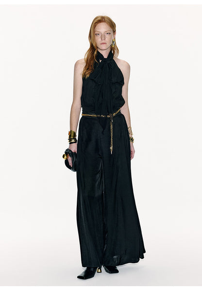 ATELIER MISS LU Long Streamer Design Mulberry Silk Shaved Shoulder Top - MALIKA