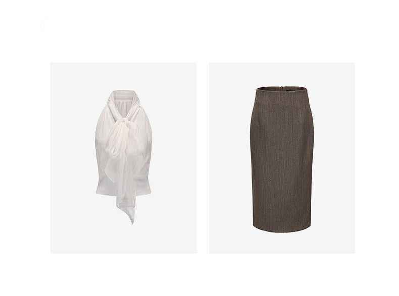 AtelierMissLu Fall/Winter Sheep wool high-waisted straight skirt - ANGEL.