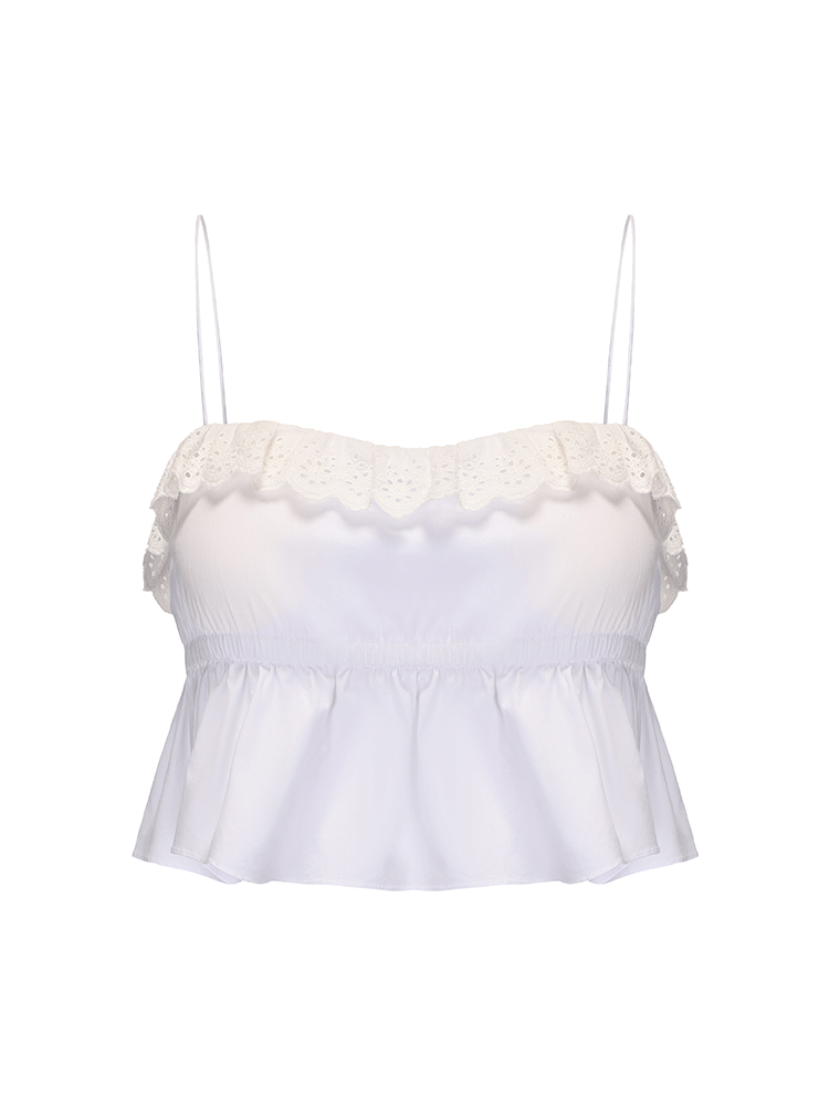 ATELIER MISS LU Spring And Summer Lace Stitching Gauge Hem Camisole Top - ADVOCATE.