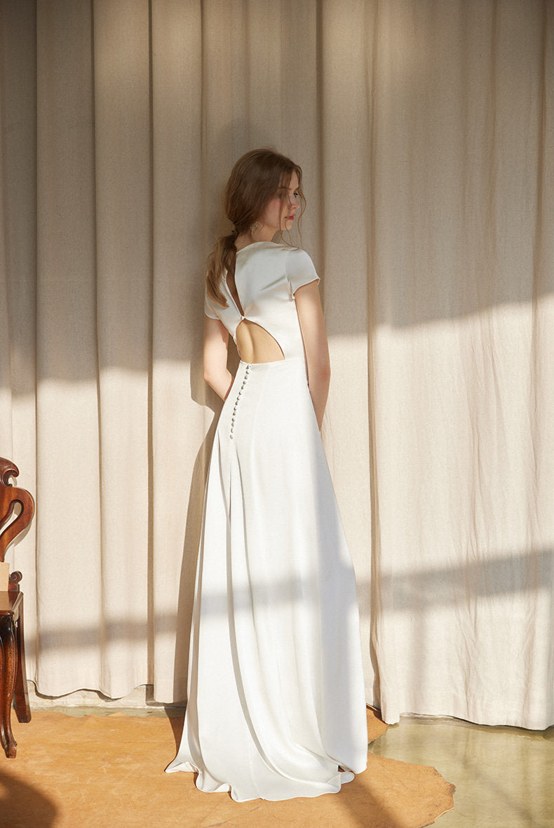 GOUDIN bridal short sleeves slim light luxury evening dress -TIAM.