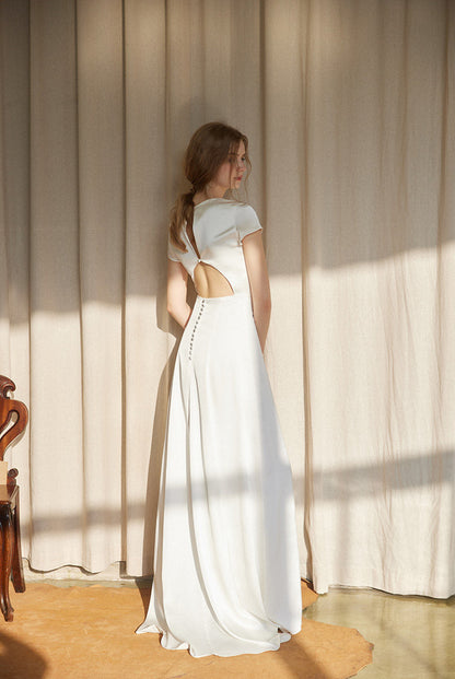 GOUDIN bridal short sleeves slim light luxury evening dress -TIAM.