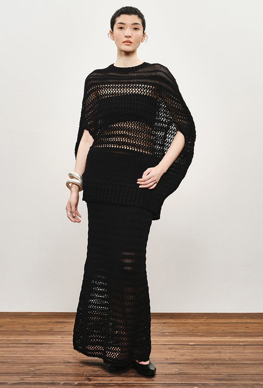 ZHUCHONGYUN Elegant knitted matching skirt and top outfit set-KLINS.