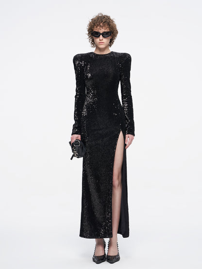 ANNAKIKI High slit open-back beaded dress long skirt-CHIYOKO