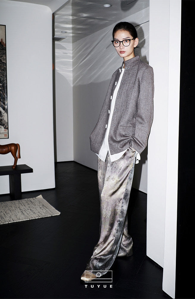TUYUE Plant dyeing satin woven flowers Straight casual trousers - VICTORIA.