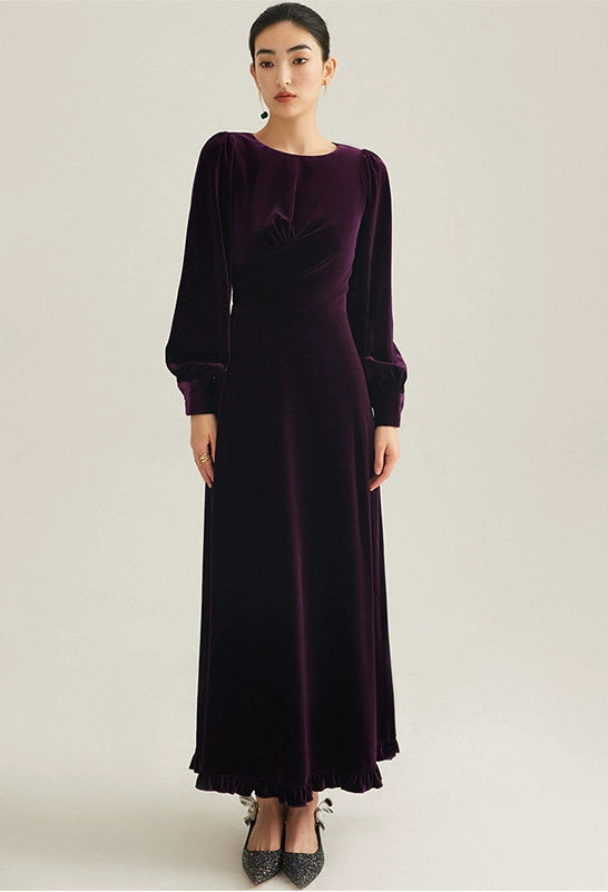 GOUDIN Evening Velvet Long Sleeve Dresses-NEVO.