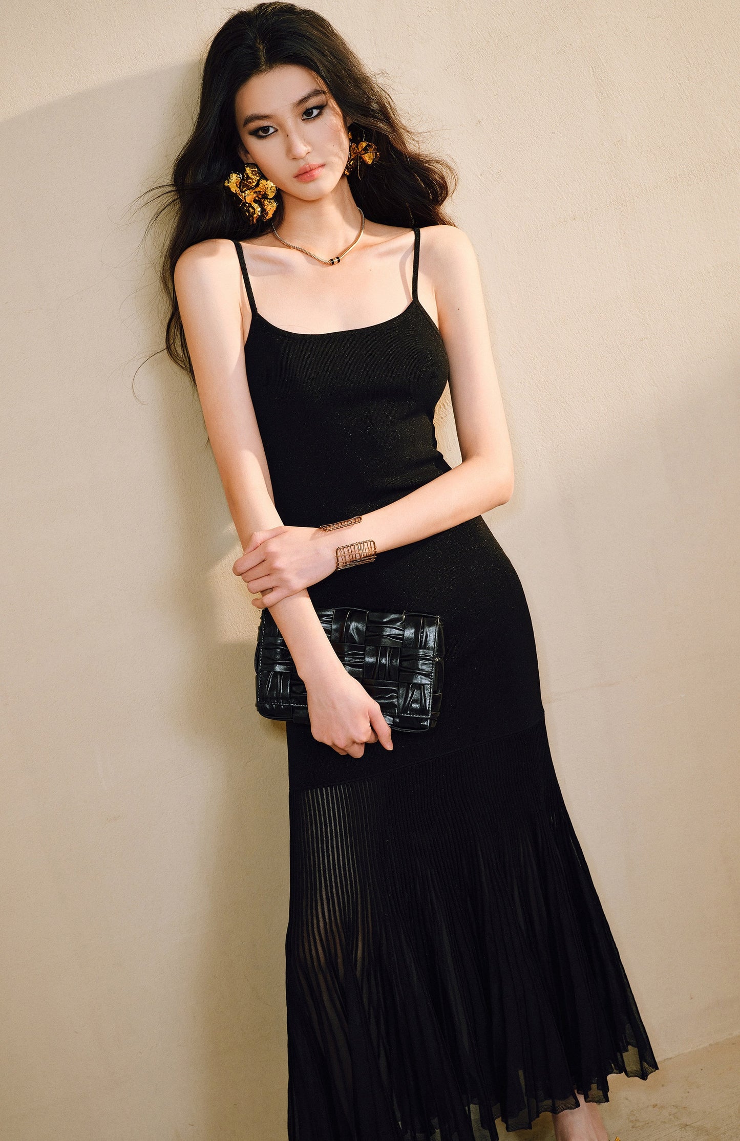 WANGXO | High-Quality Linen Tulle Temperament Suspender Fishtail Dress-LÉYA.
