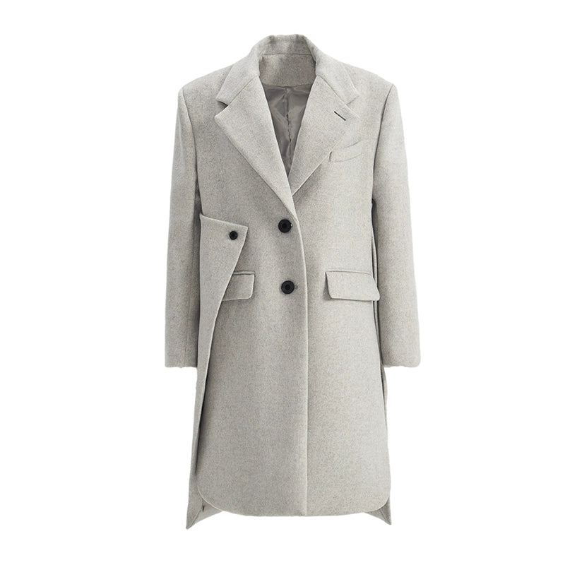 TINY IN Coat with large back hem and wool collar for women-ASHA