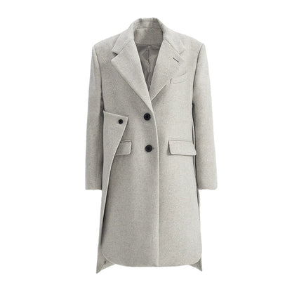 TINY IN Coat with large back hem and wool collar for women-ASHA