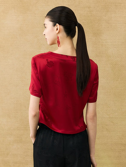 HECO Chinese Acetate Small Square Neck Short Sleeve Top- BEAK.