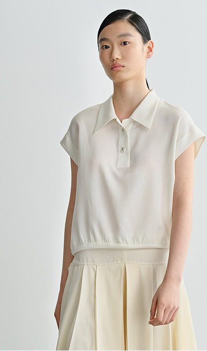 COMME MOI commuter lapel mulberry silk small capped sleeve top - MAP.