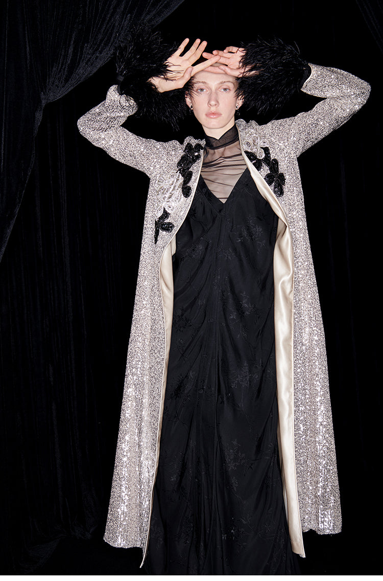 M essential Mackay designer shimmers pavé embroidered coat   - mother.