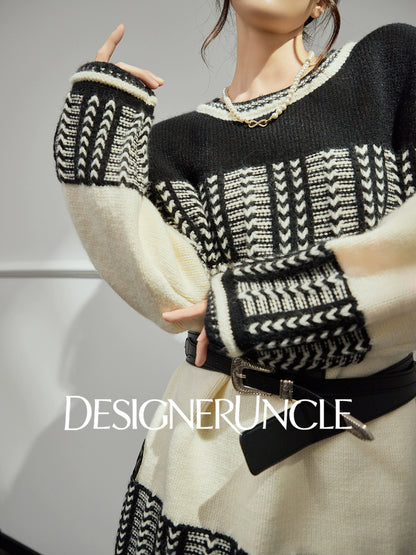 DGU "Ink Domain" black knitted sweater loose slimming retro versatile jacket - Jessie.