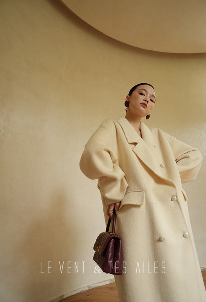 LE VENT&TES AILES Classic double-faced yak wool long winter coat-VIN.