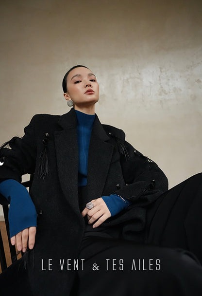 LE VENT&TES AILES luxury wool reversible ostrich feather blazer coat-MAVS.