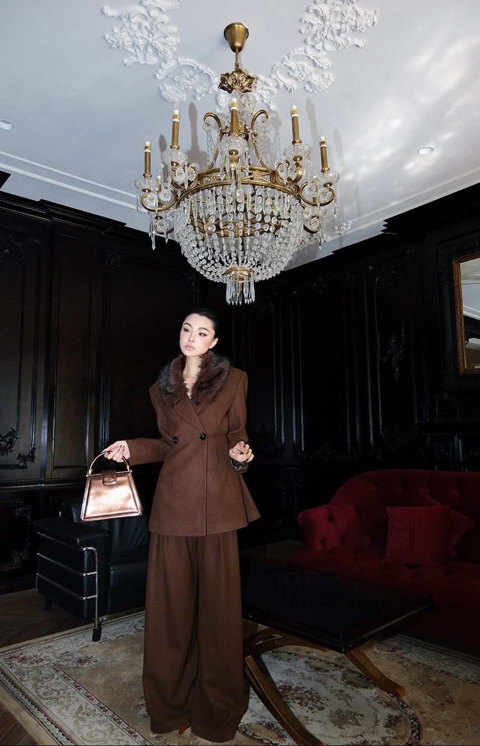 MEI SANGUAN Coffee Velvet Blazer & Slacks Set - ELENA