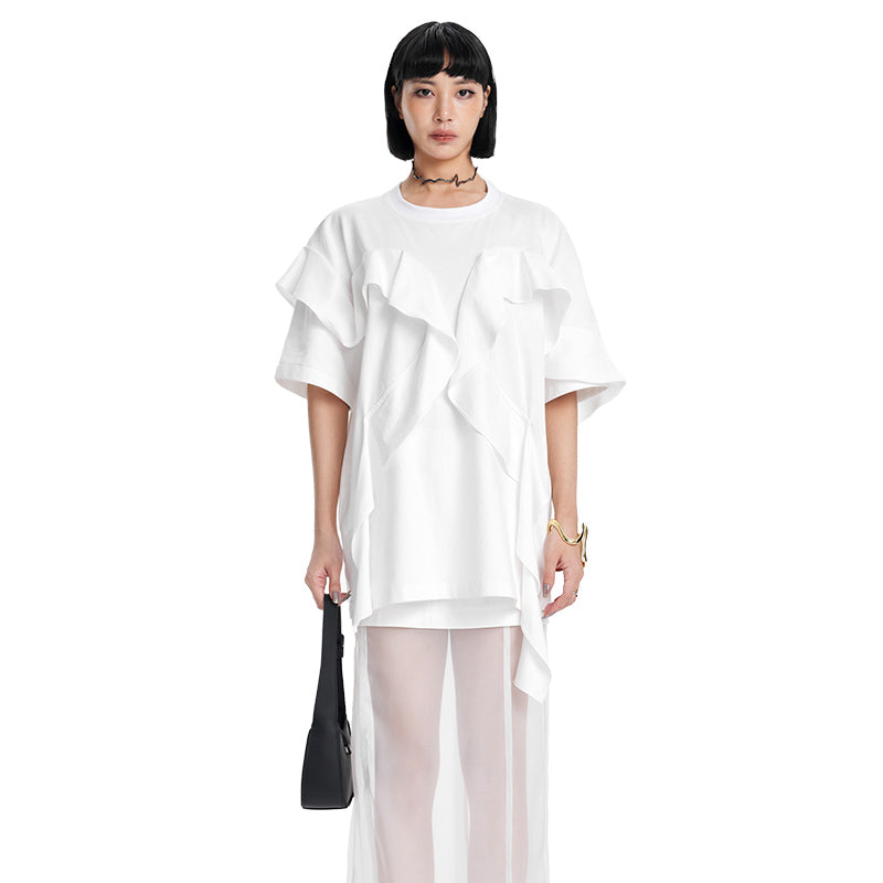 TINY IN ruffled crewneck large dropped shoulders versatile top -SAC