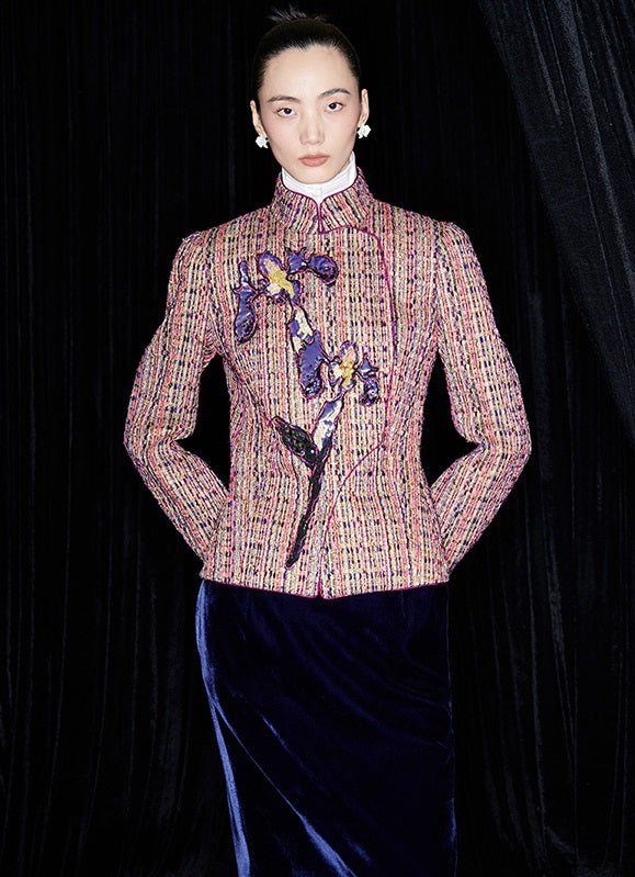 M essential Mackay designer kneaded gold coarse iris stacked slim jacket - FLAG.