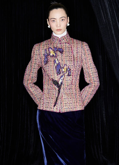 M essential Mackay designer kneaded gold coarse iris stacked slim jacket - FLAG.