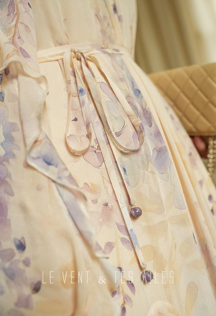 LE VENT&TES AILES floral print silk resort summer vacation maxi dress-GWEN