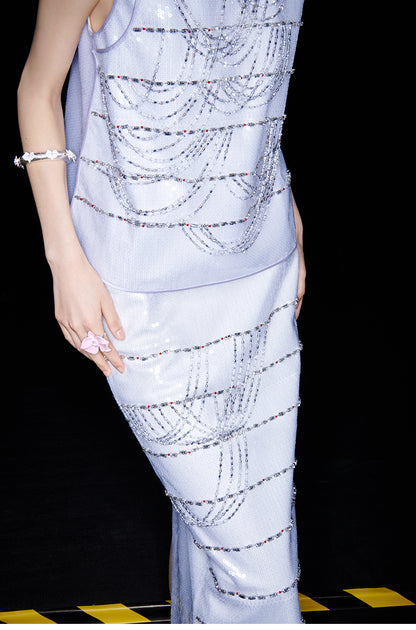 M essential Mackay designer catenary beaded stand-up collar vest - tempaa