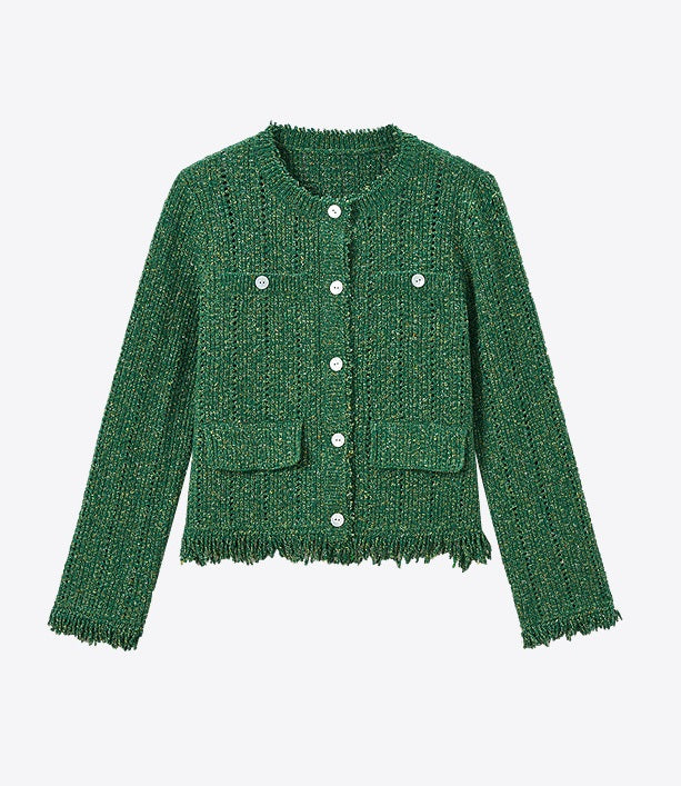 COMME MOI Lv Yan designer spring hollow small fragrance knitted cardigan jacket - IRIS.