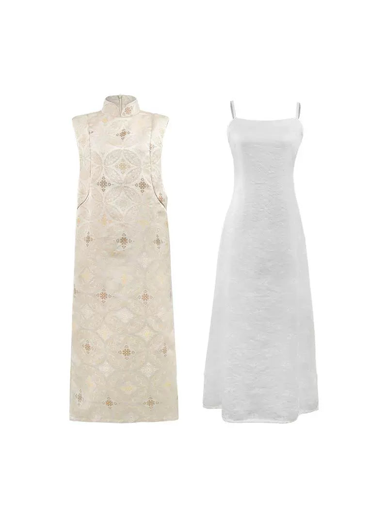 HECO Cheongsam Spring Stand-up Collar Two-Piece Dress Women - side.