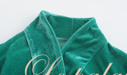 Le Palais Vintage Original New Chinese Green Velvet Wrap Top + Irregular Draped Skirt-TEE.