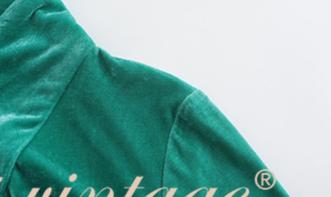 Le Palais Vintage Original New Chinese Green Velvet Wrap Top + Irregular Draped Skirt-TEE.