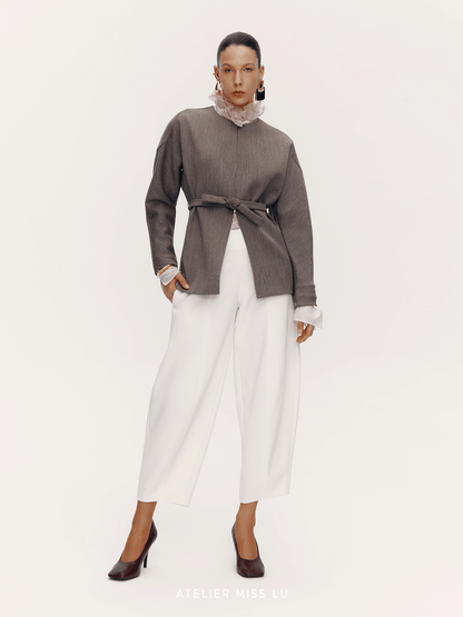 ATELIER MISS LU Curved silhouette sheep wool belt coat - PLEA