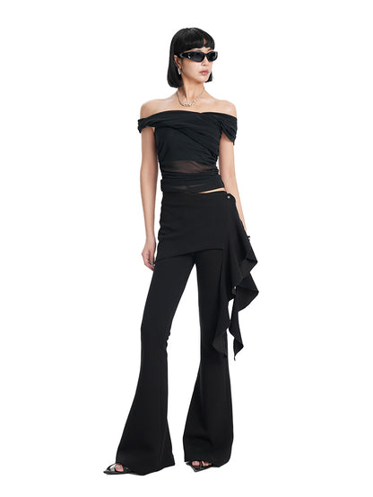 TINY IN short sleeve irregular slim mesh top -ASH