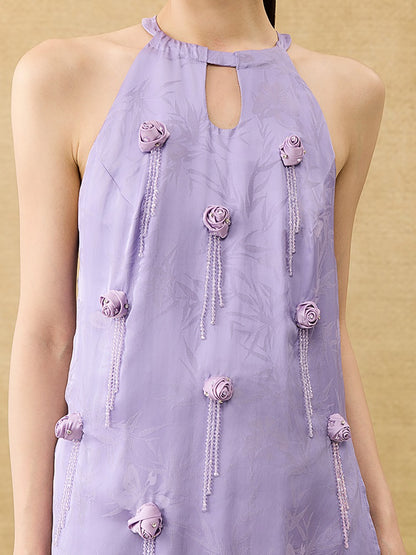 HECO Chinese Handmade Rose Fake Two-Piece Dress  - WORK.