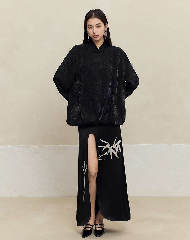 HECO Anti-Wrinkle Acetate black white maxi Skirt Women - where.