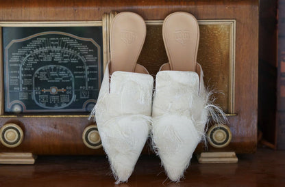 B-FEI white fringed pointed toe flat shoes-KUTAPRO.
