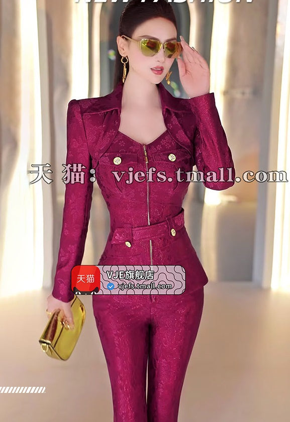 VJE Two-Piece OL Top High-Waisted Micro Flared Pants Two-Piece Set-SEM.