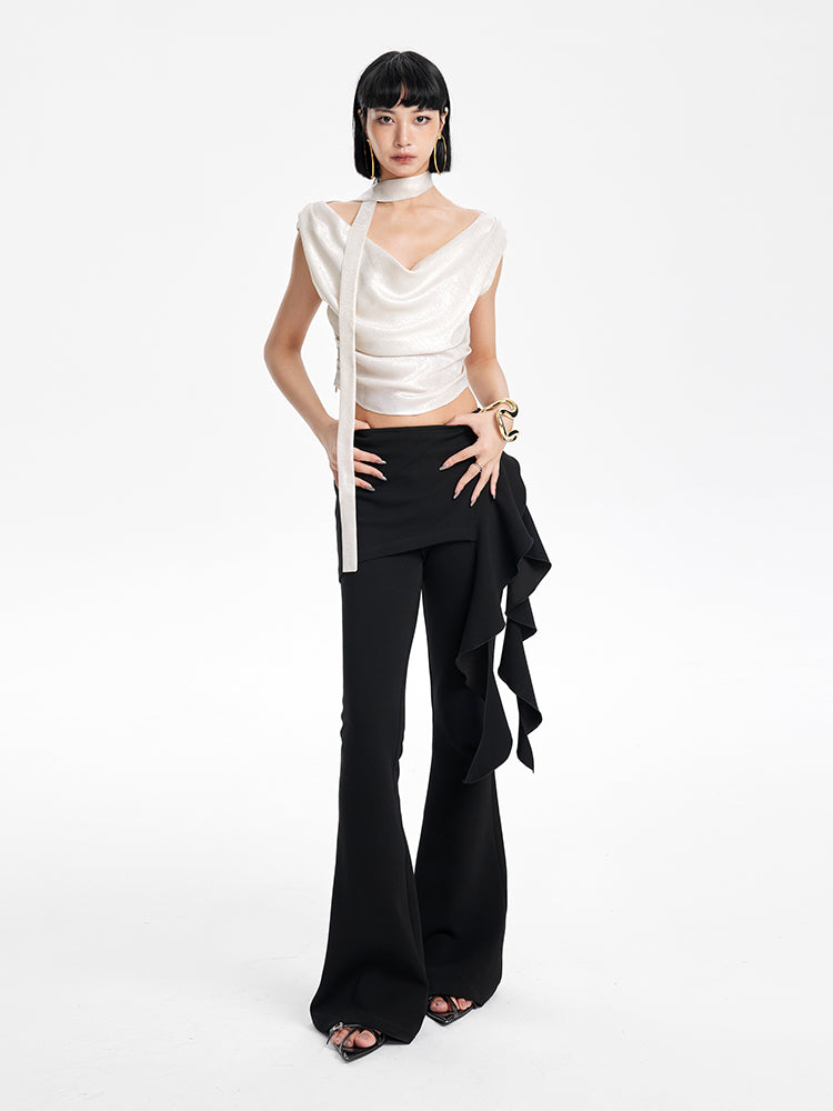 TINY IN Irregular Streamer Swing Neck Pleated Top - OSCA