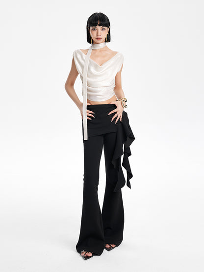 TINY IN Irregular Streamer Swing Neck Pleated Top - OSCA