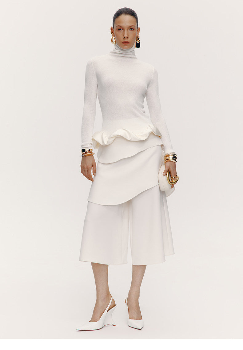 ATELIER MISS LU Fall/Winter Multi-layered Cut Splicing Cropped Culottes - SURREN